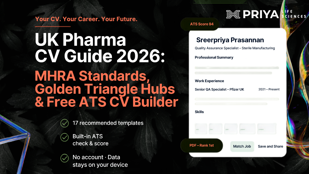 UK Pharma CV Builder - Priya CV Studio (MHRA Standards 🇬🇧)