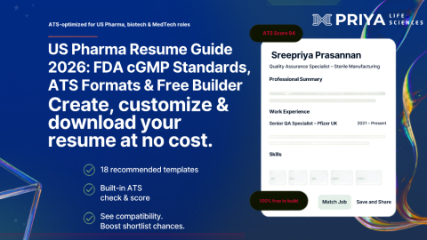 US Pharma Resume Guide 2026: FDA cGMP Standards, ATS Formats & Free Builder